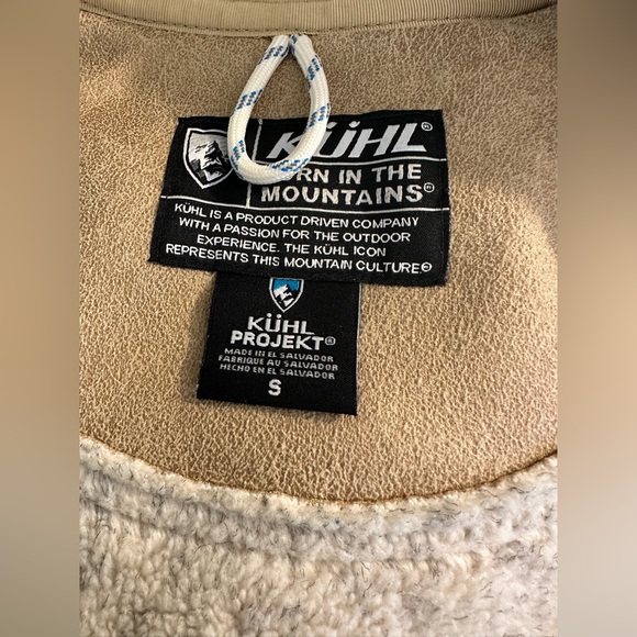 KUHL Dani Sherpa Vest Jacket Coat Almond Tan Brown Beige Faux Leather Wool Sides - Picture 11 of 15